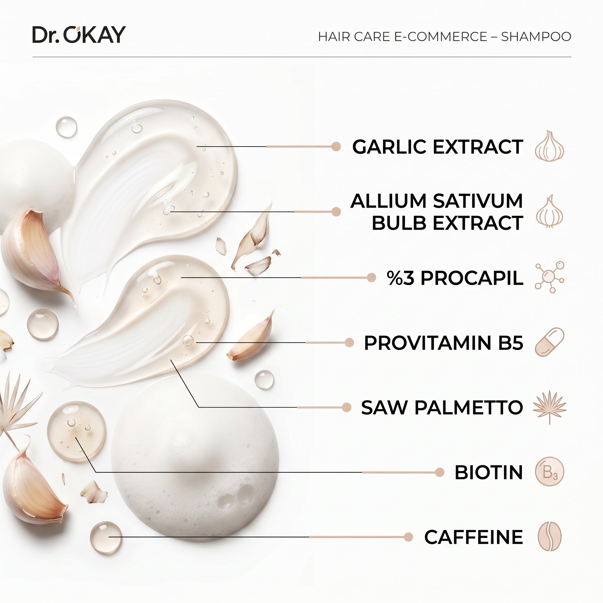 Dr. Okay Garlic Extract Shampoo – Șampon Profesional Anti Hair Loss cu Biotină și Cafeină 300ml