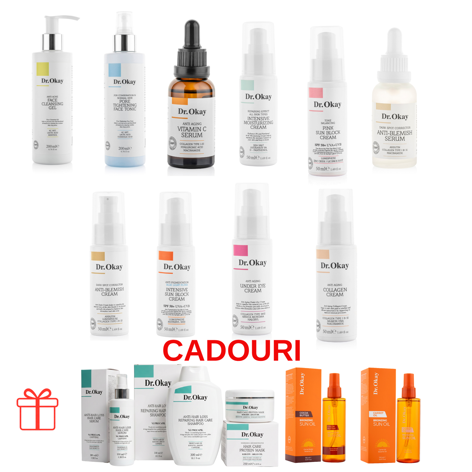 Set Premium Dr. Okay – Îngrijire Față + Păr și Uleiuri Cadou