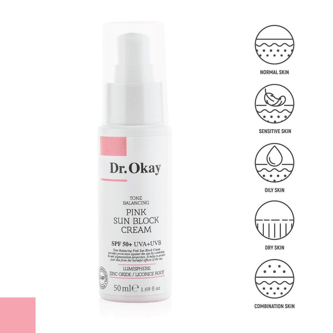 Cremă de Protecție Solară Roz - Pentru Echilibru Tonal, SPF 50+ cu Protecție UVA/UVB
