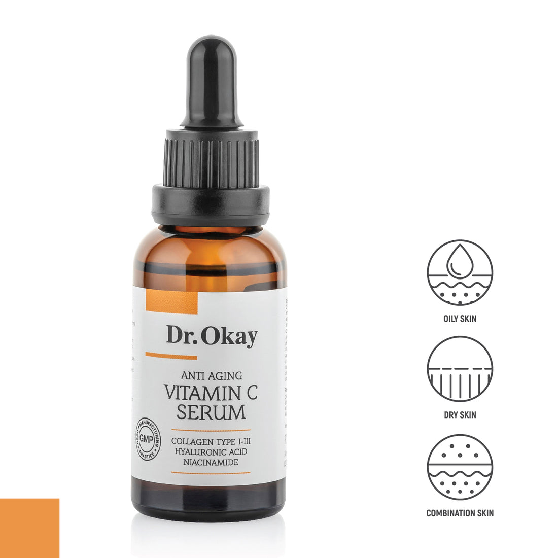 Ser Anti-Îmbătrânire cu Vitamina C, Colagen Tip I-III, acid Hialuronic și Niacinamidă