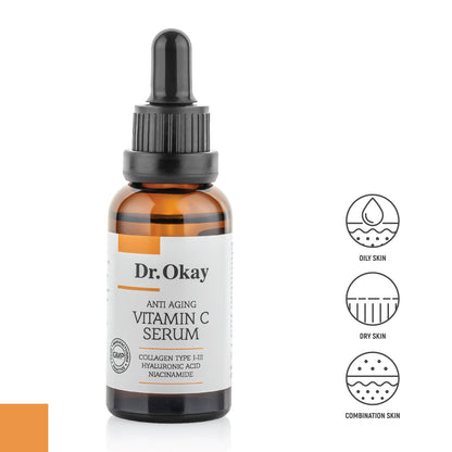 Ser Anti-Îmbătrânire cu Vitamina C, Colagen Tip I-III, acid Hialuronic și Niacinamidă