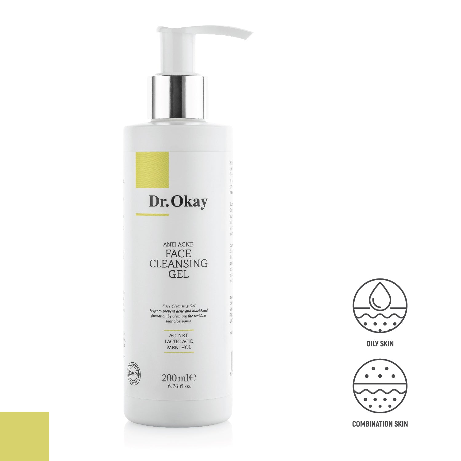 Gel Facial de Curățare Anti-Acnee cu acid lactic și mentol