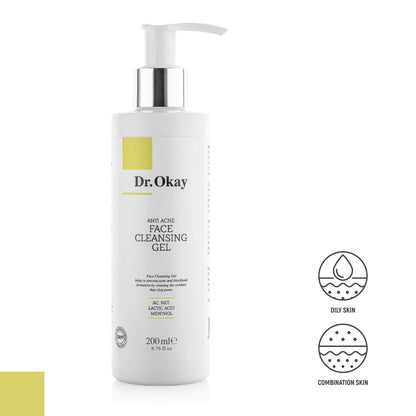 Gel Facial de Curățare Anti-Acnee cu acid lactic și mentol