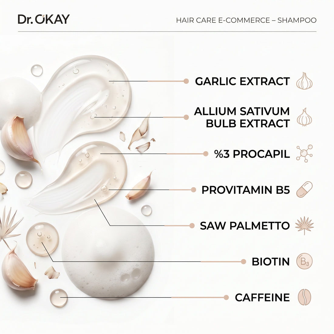 Dr. Okay Garlic Extract Shampoo – Șampon Profesional Anti Hair Loss cu Biotină și Cafeină 300ml