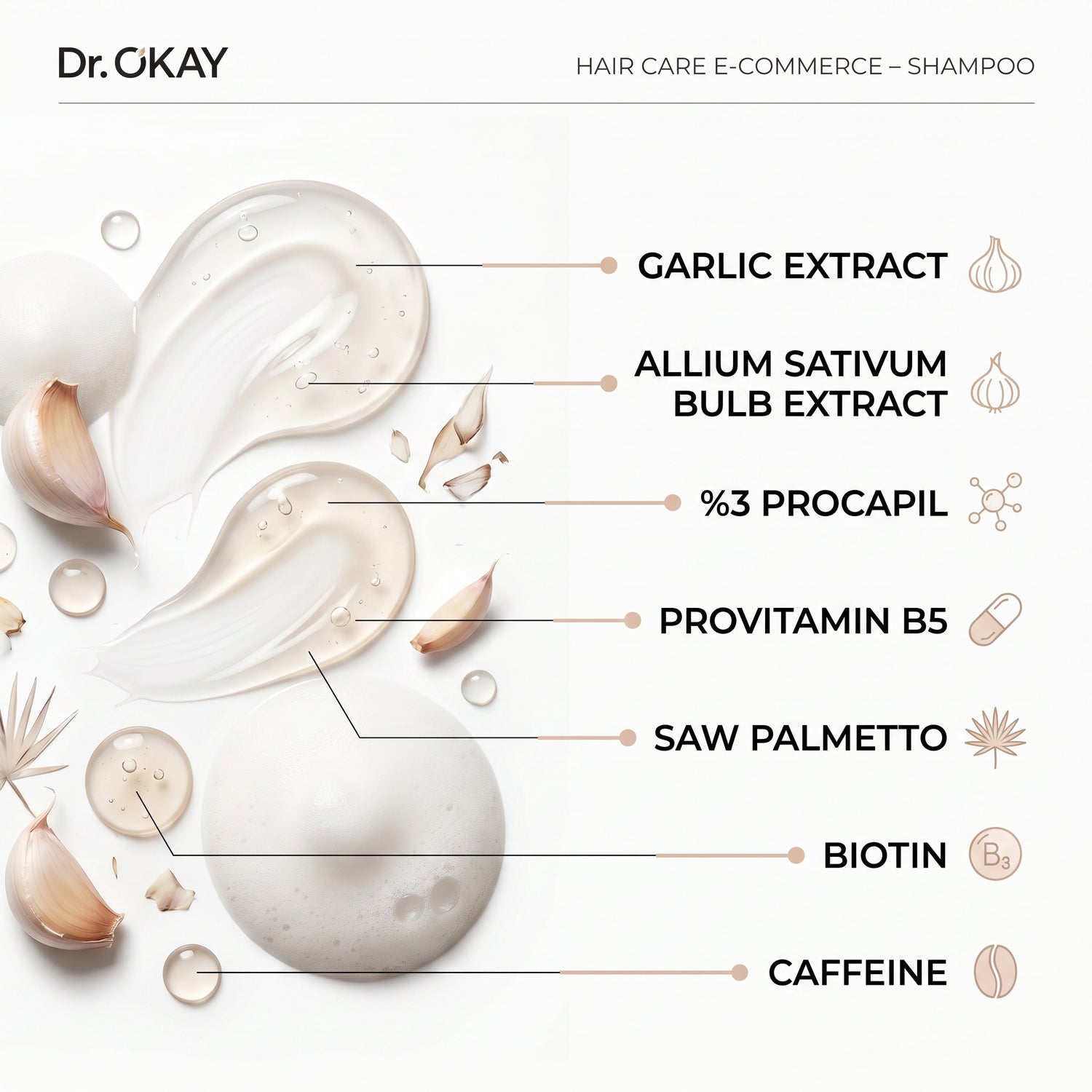 Dr. Okay Garlic Extract Shampoo – Șampon Profesional Anti Hair Loss cu Biotină și Cafeină 300ml