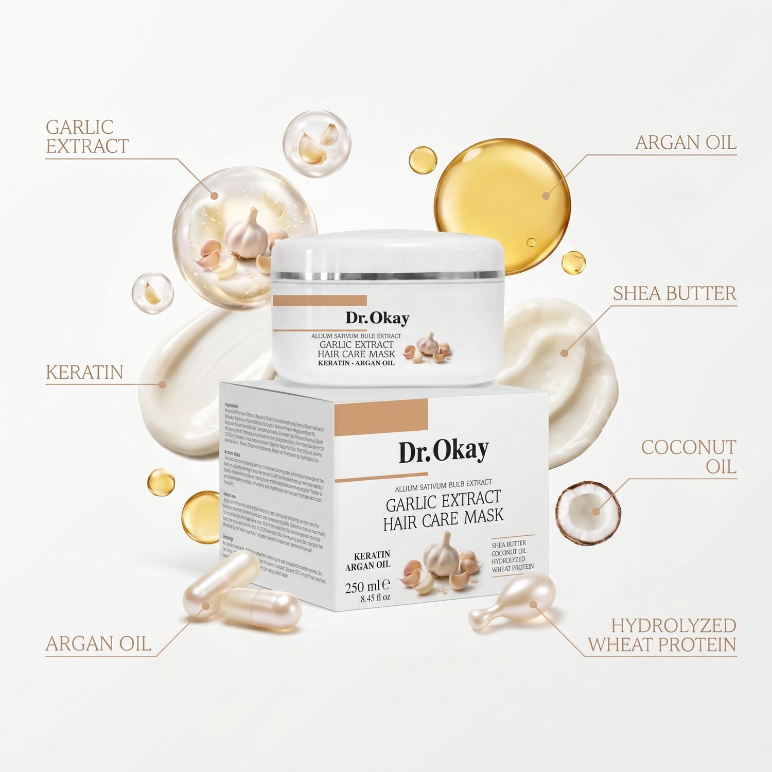 Masca de Păr pentru Reparare și Hidratare cu Extract de Usturoi Dr. Okay 250ml