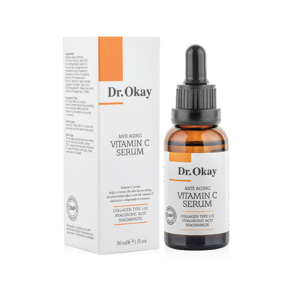 Ser Anti-Îmbătrânire cu Vitamina C, Colagen Tip I-III, acid Hialuronic și Niacinamidă
